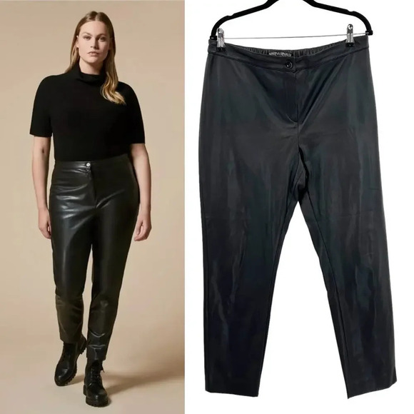 Marina Rinaldi Black Faux Leather Trouser Pants Size 23 / US 14 - Picture 1 of 13